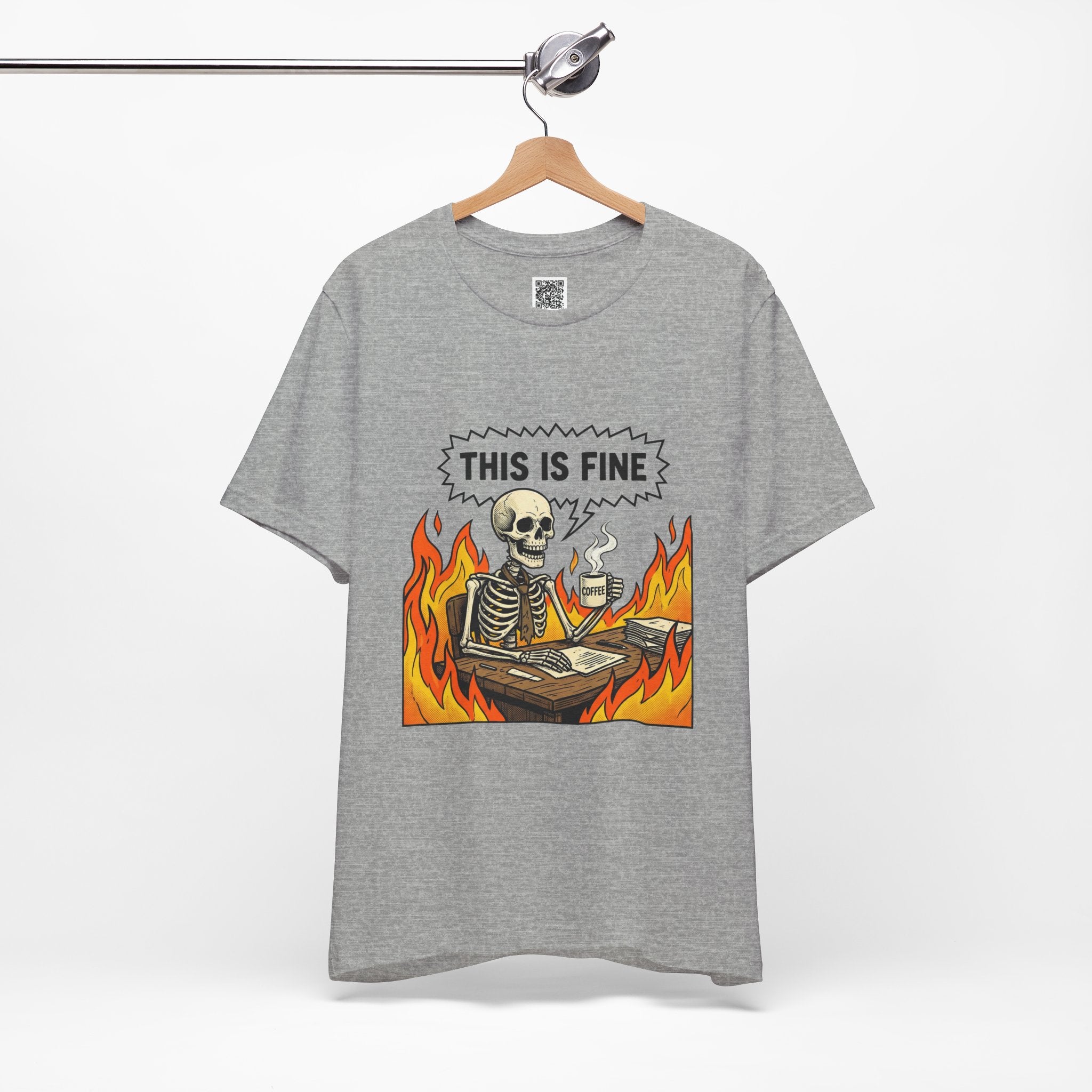 This Is Fine Skeleton Coffee Graphic Tee | Funny Burnout Work Humor
