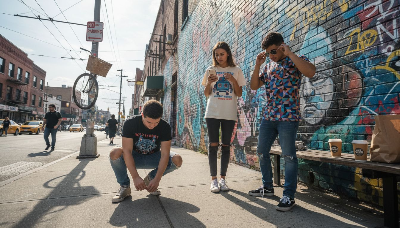 Urban group in graphic t-shirts