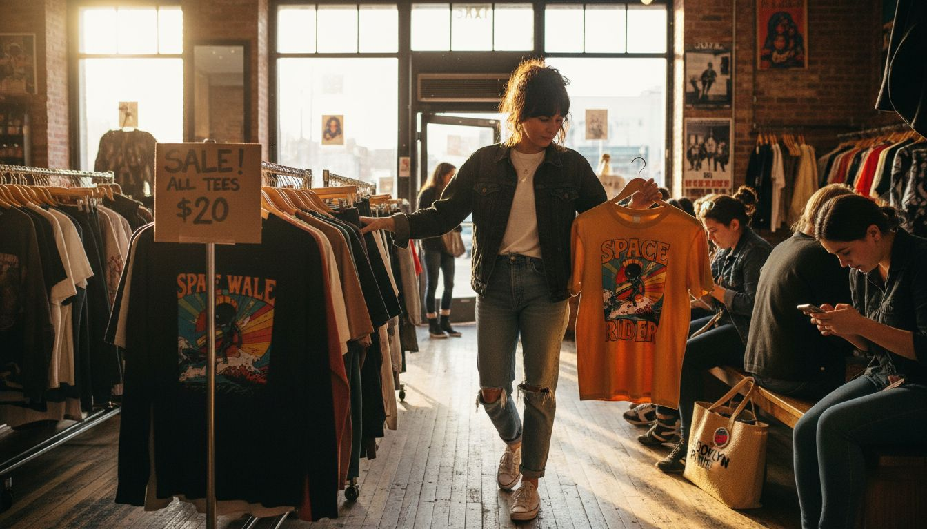 Shopper browsing urban graphic tees