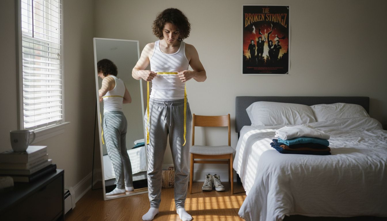 Person measuring chest for t-shirt size