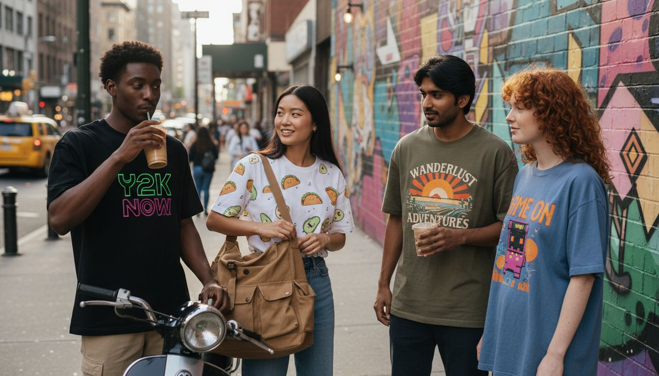 Group modeling creative t-shirt streetwear 2026