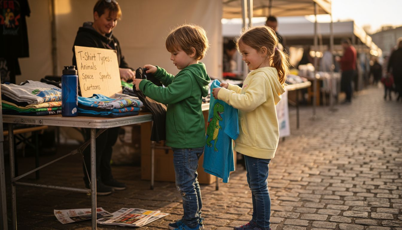 Kids browsing graphic shirts market