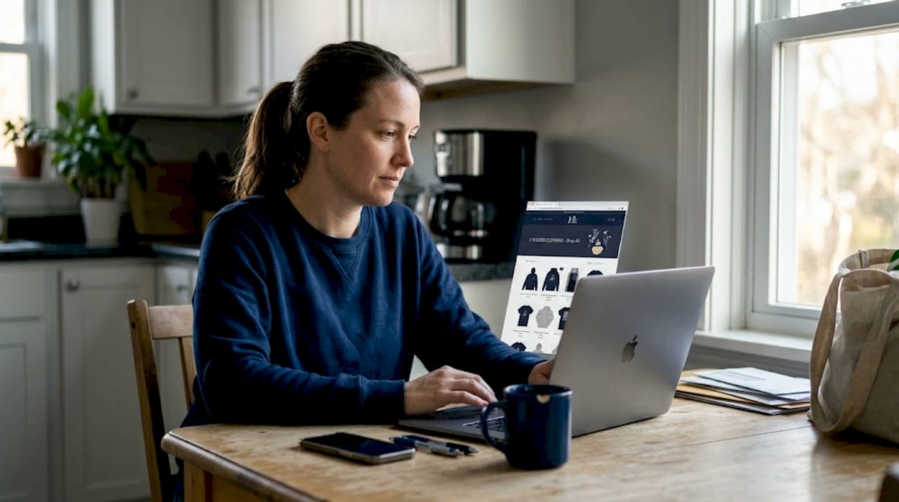 Woman comparing online shopping alternatives