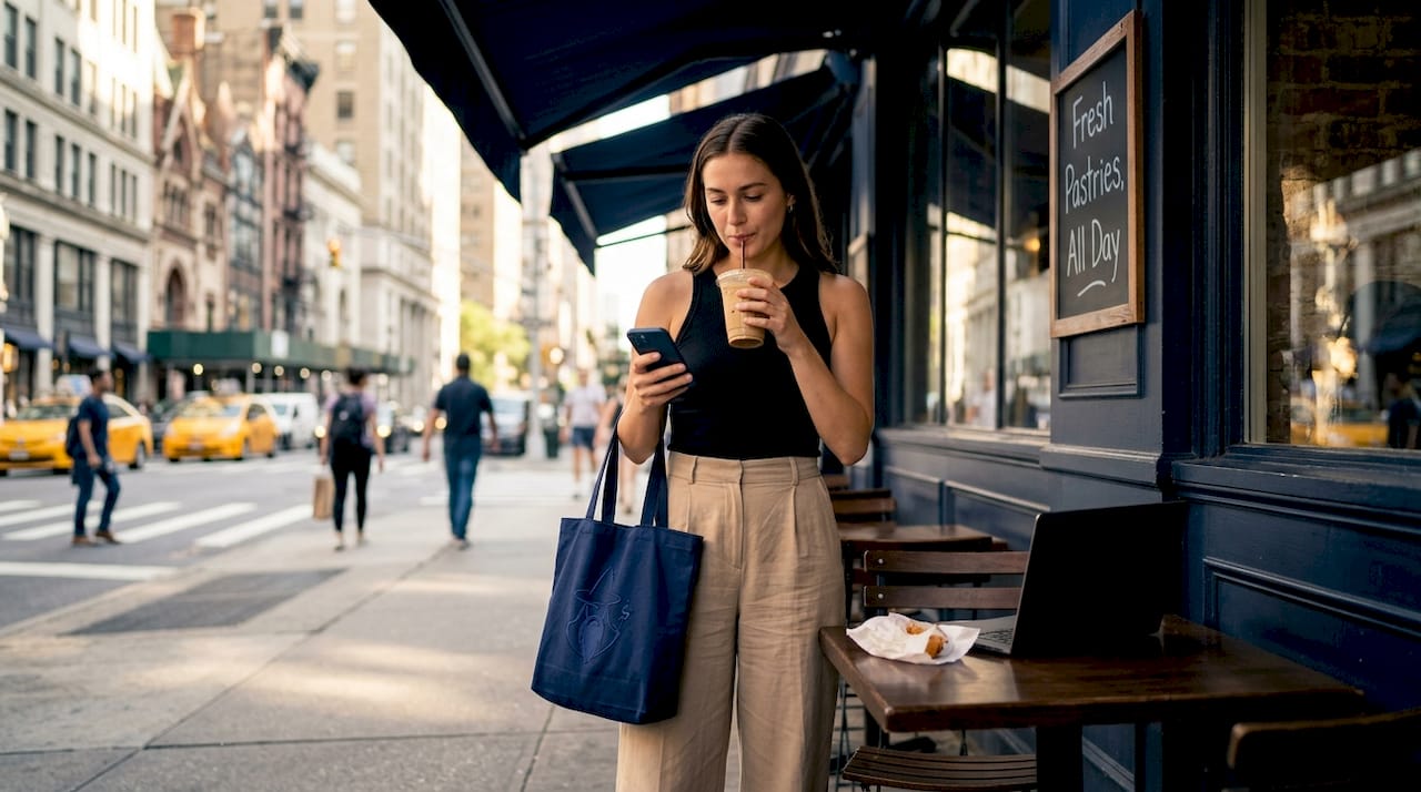 Woman in city wearing stylish tank top
