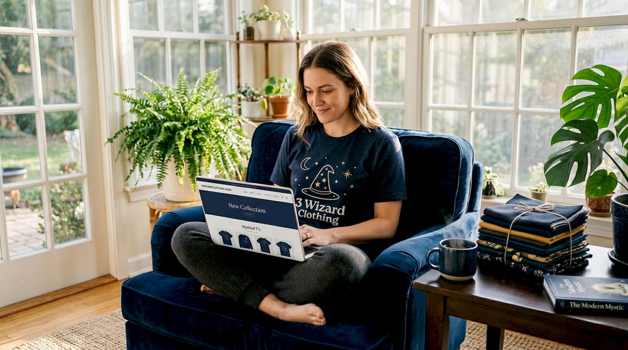 Woman online shopping for casual wear