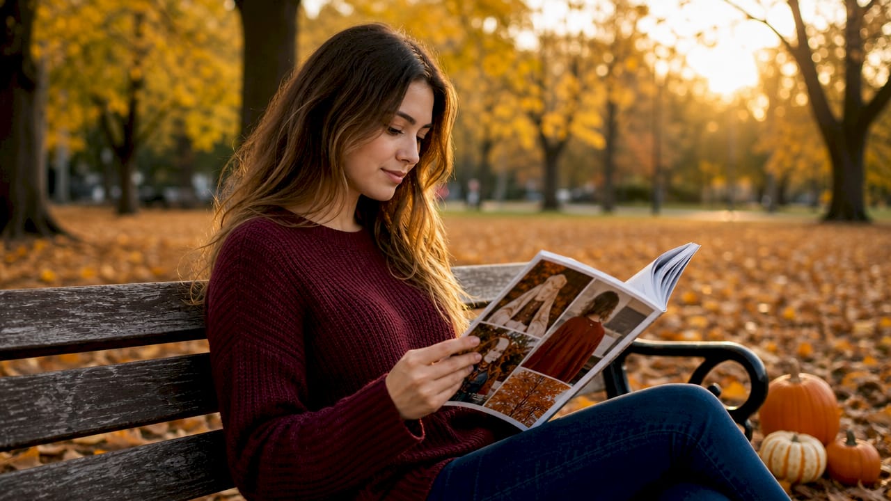 Woman planning fall apparel wardrobe indoors