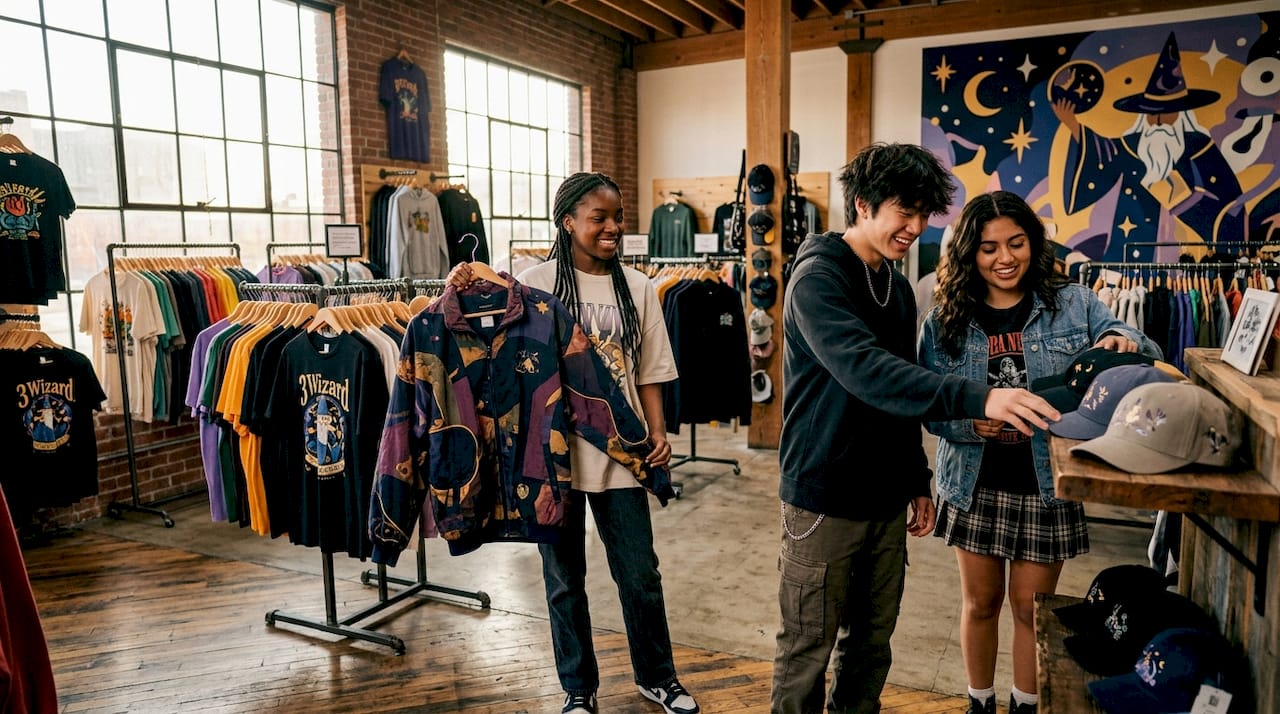 Teenagers shopping youth fashion outdoors