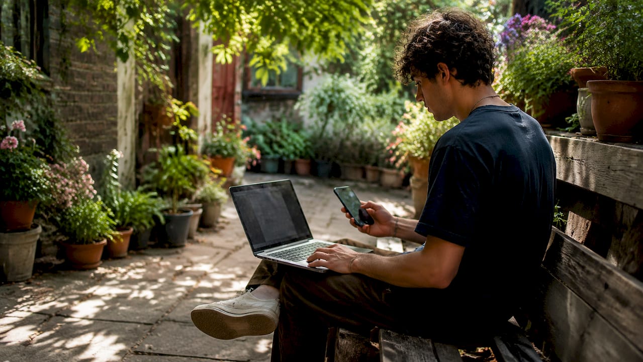 Person browsing affordable graphic apparel websites at home