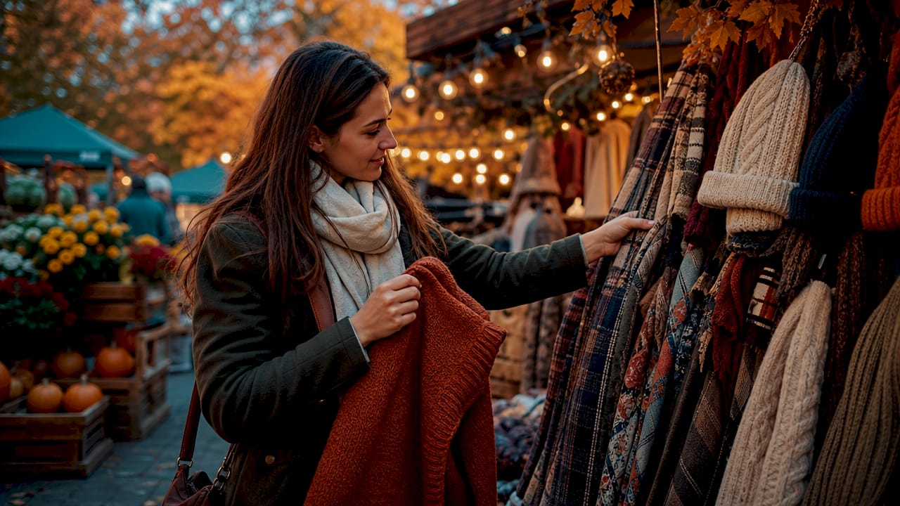 Woman shopping seasonal fashion gifts indoors