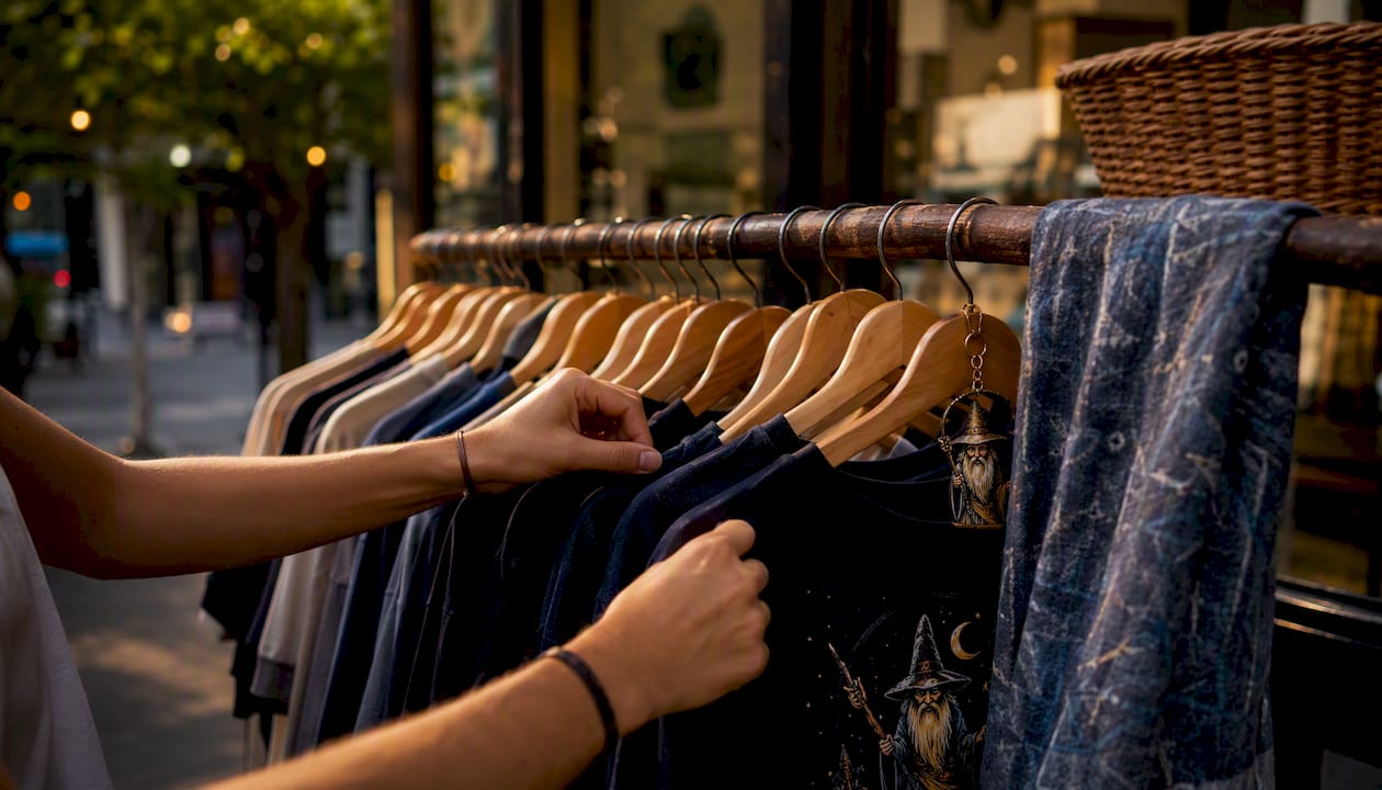 Partial graphic tee display at urban boutique