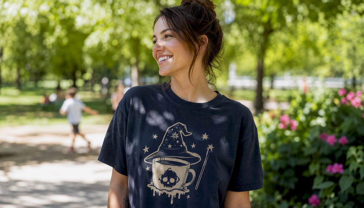 Young mom wearing a funny slogan t-shirt