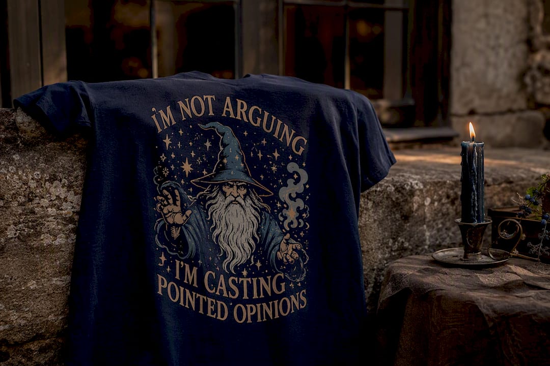 Close-up of sassy quote printed on folded t-shirt