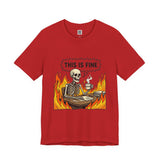 This Is Fine Skeleton Coffee Graphic Tee | Funny Burnout Work Humor