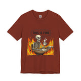 This Is Fine Skeleton Coffee Graphic Tee | Funny Burnout Work Humor