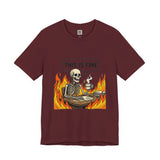 This Is Fine Skeleton Coffee Graphic Tee | Funny Burnout Work Humor