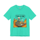 This Is Fine Skeleton Coffee Graphic Tee | Funny Burnout Work Humor