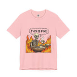 This Is Fine Skeleton Coffee Graphic Tee | Funny Burnout Work Humor