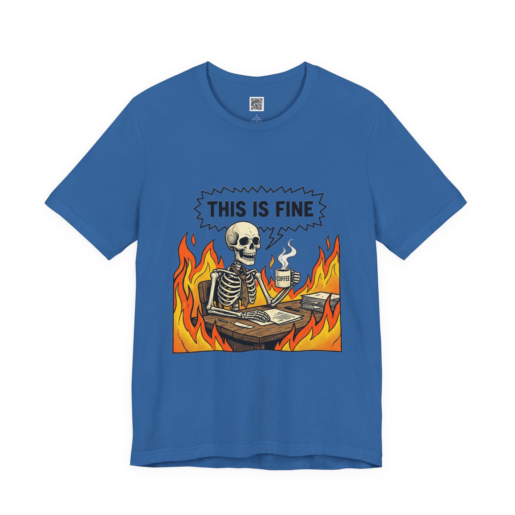 This Is Fine Skeleton Coffee Graphic Tee | Funny Burnout Work Humor