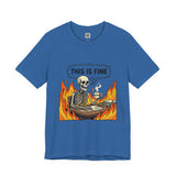 This Is Fine Skeleton Coffee Graphic Tee | Funny Burnout Work Humor