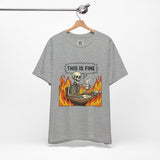 This Is Fine Skeleton Coffee Graphic Tee | Funny Burnout Work Humor