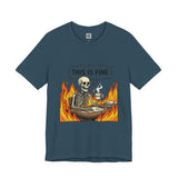 This Is Fine Skeleton Coffee Graphic Tee | Funny Burnout Work Humor
